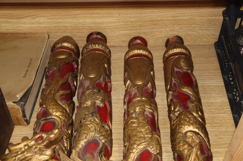 A set of four Chinese carved and painted dragon columns